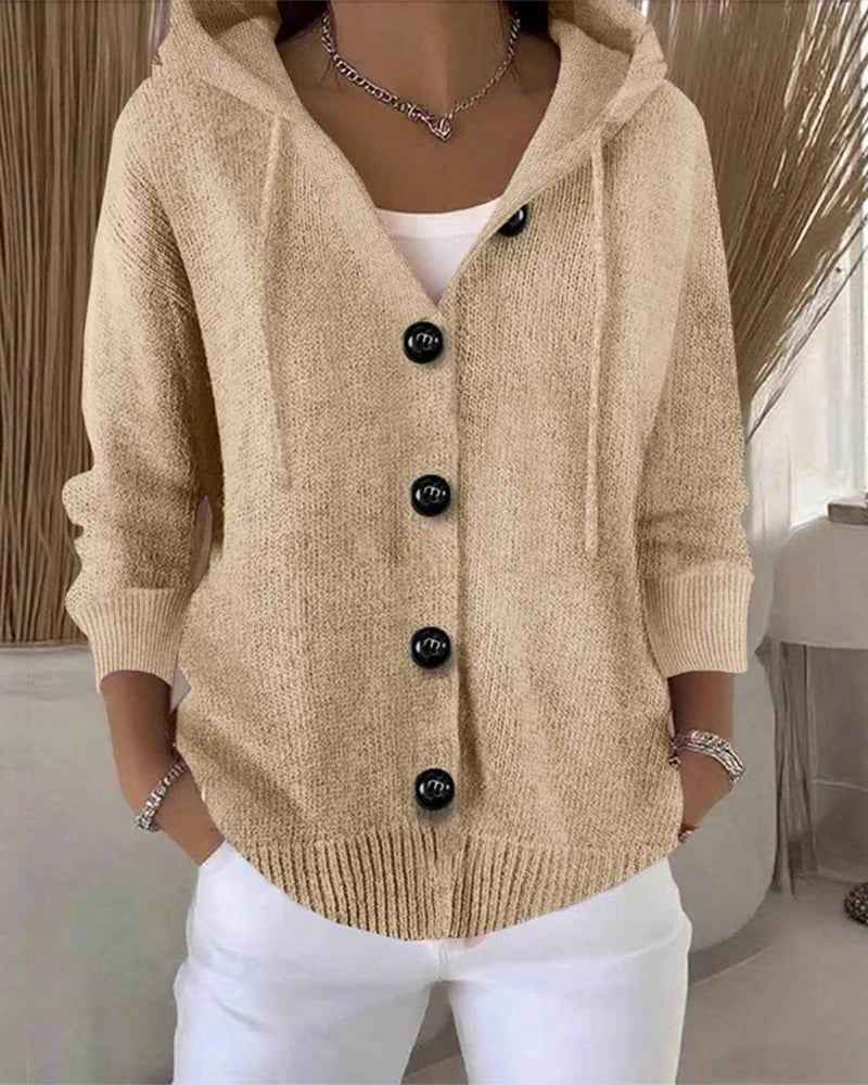 Hooded Single-Breasted Cardigan