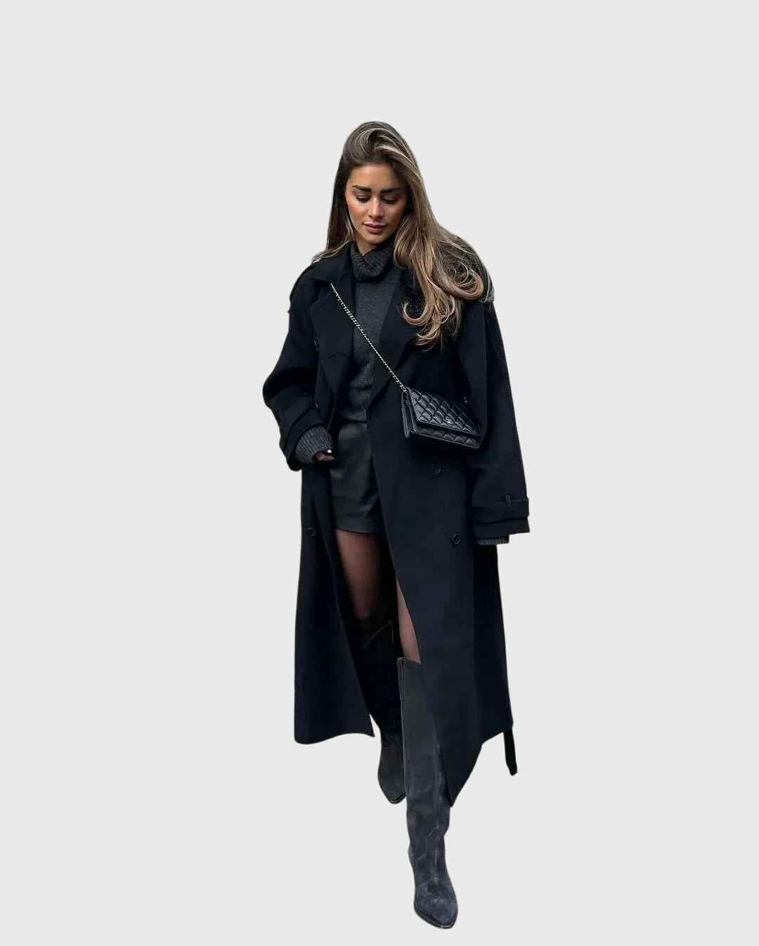 Anika | Zeitloser schwarzer Mantel mit eleganter Silhouette