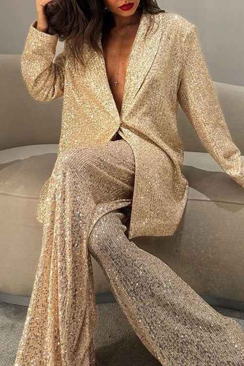 Glamouröses Sakko- und Hose-Set mit Pailletten