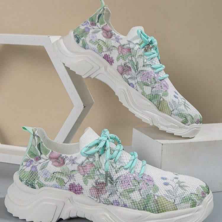 Atmungsaktive Sneaker mit Schnürung und frischem Blumenmuster für ganztägigen Tragekomfort
