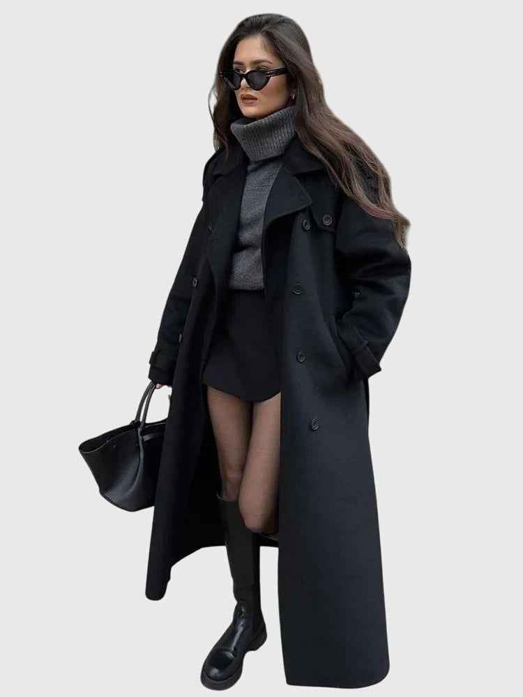 Anika | Zeitloser schwarzer Mantel mit eleganter Silhouette