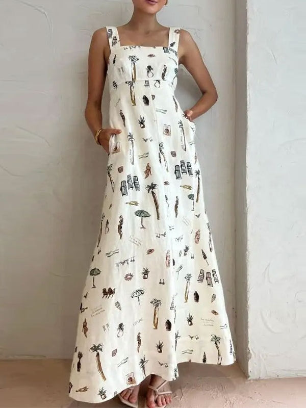 Fließendes ärmelloses Kleid mit grafischem Muster und eleganter Schleife