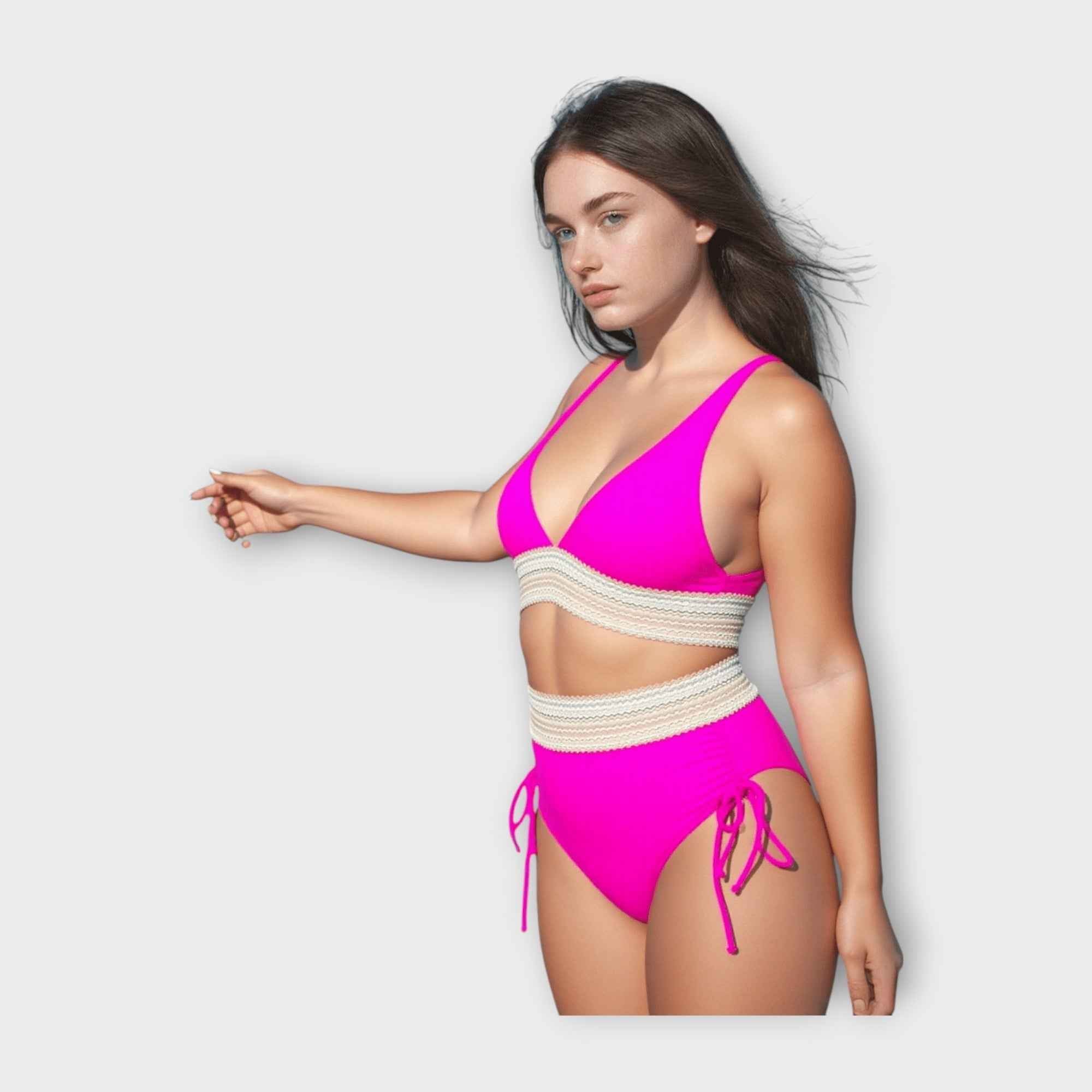 Bikini mit Strickdetail und High-Waist-Unterteil