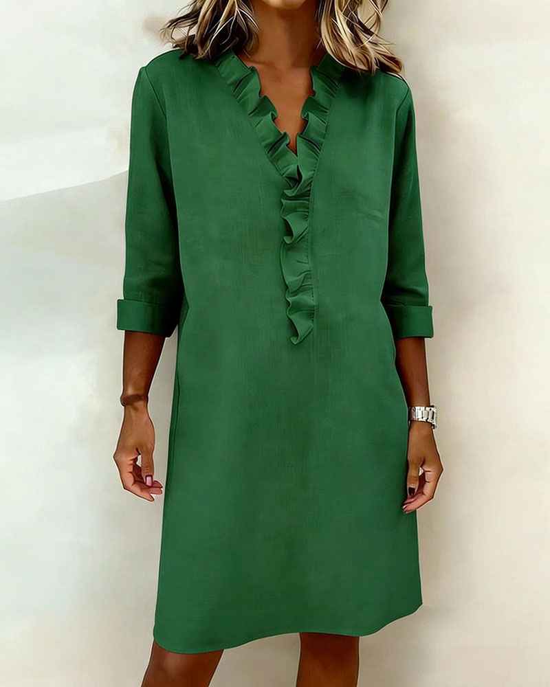 V-Ausschnitt Rüschenkleid