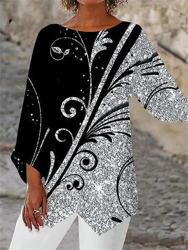 LYSENDRAE – Elegantes bedrucktes Langarmshirt mit Rundhalsausschnitt