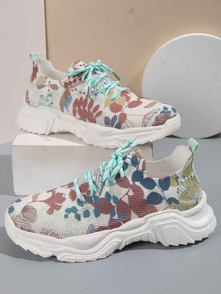 Atmungsaktive Sneaker mit Schnürung und frischem Blumenmuster für ganztägigen Tragekomfort