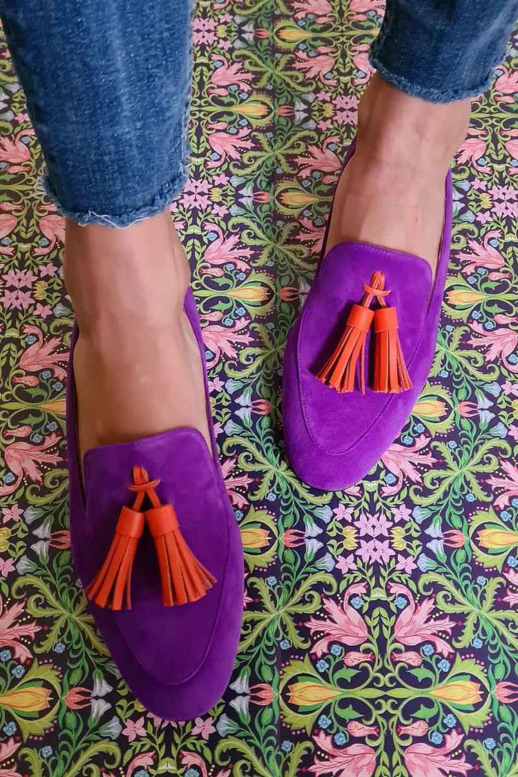 Purple Tassel-Trimmed Loafers