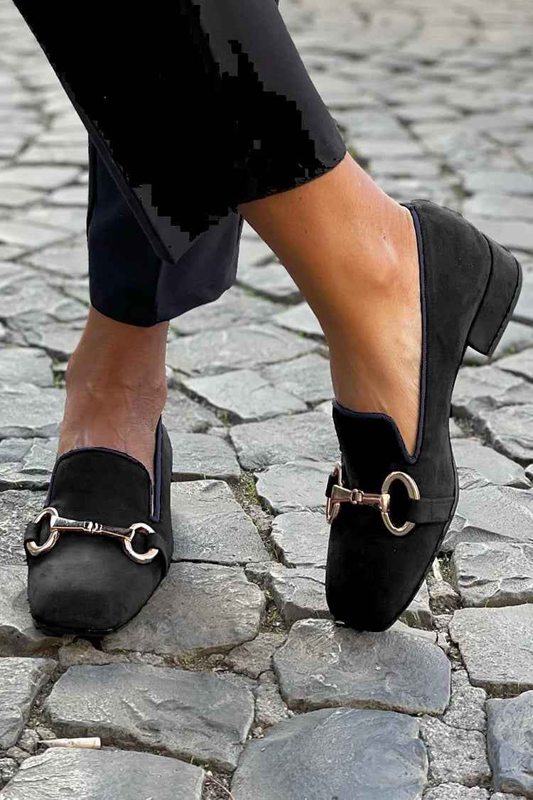 Black Loafers with Gold-Tone Bit Accent