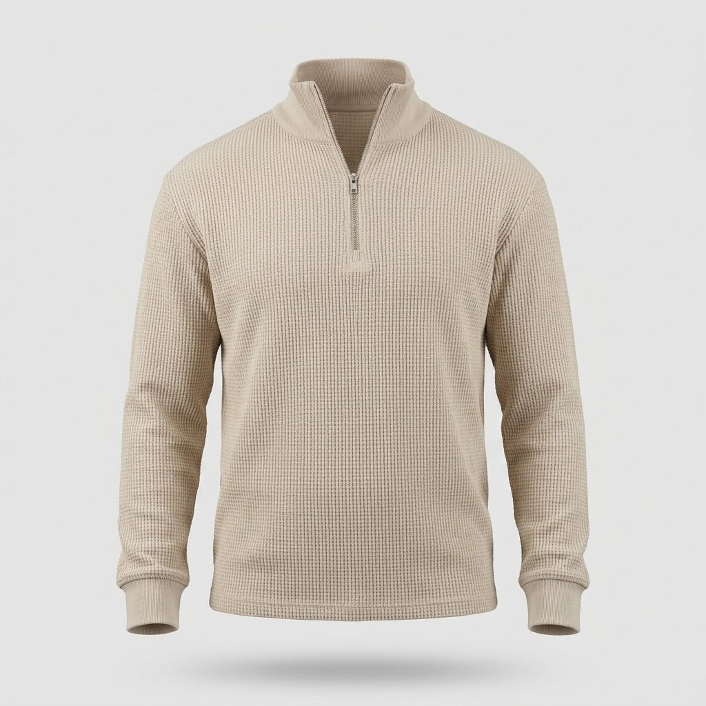 Herren Pullover - Reissverschlusskragen mit Waffeltextur