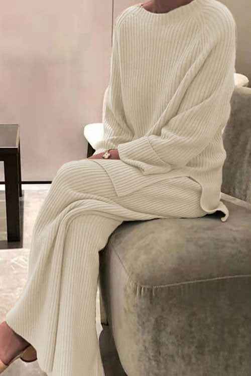 Kuscheliger einfarbiger Strickpullover mit Langarm – Zweiteiliges Casual-Set