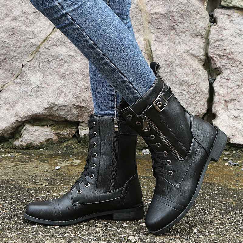 Women's Leather Orthopedic Shoes with Side Zip and Round Toe