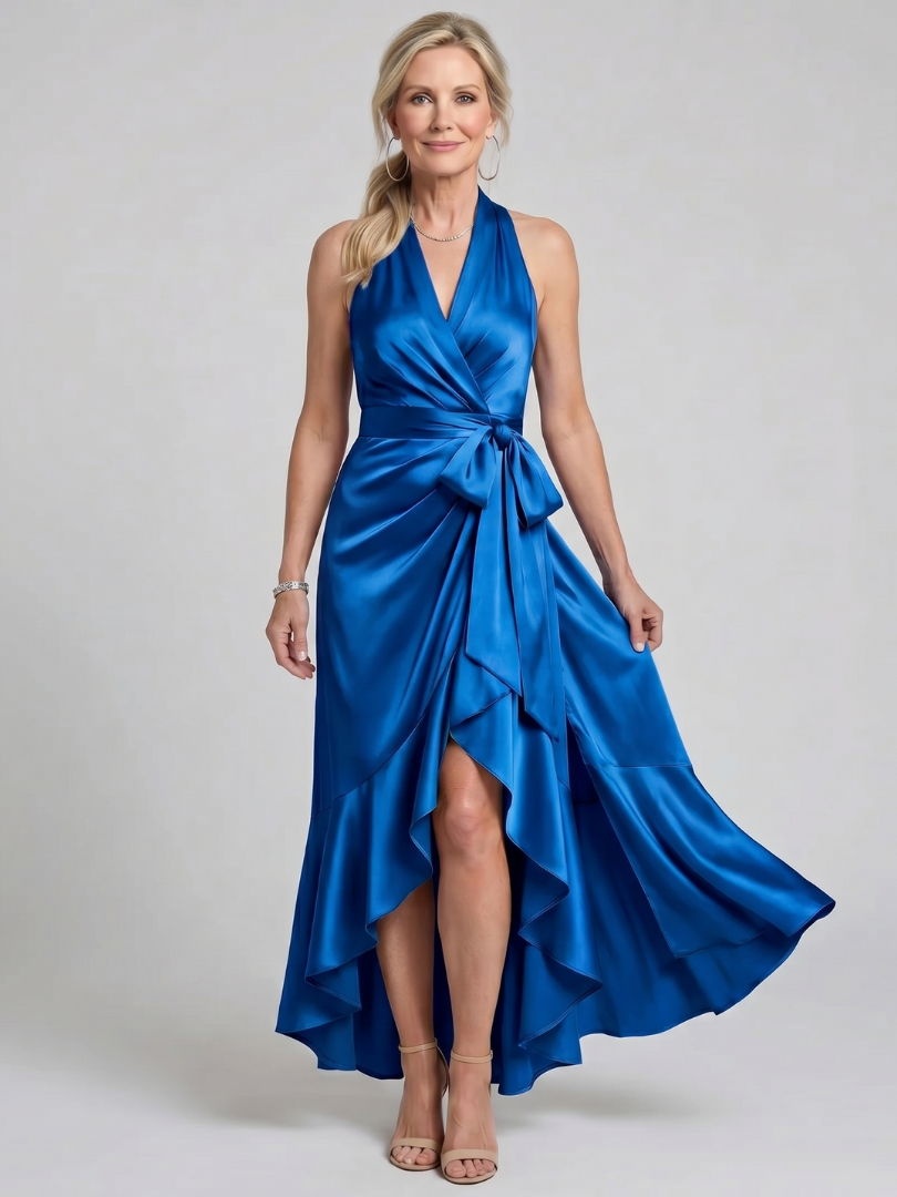Honora | Neckholder-Wickelkleid mit asymmetrischem Saum