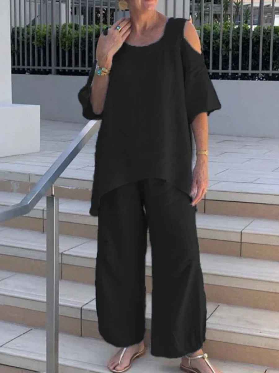 Elegantes Zweiteiler mit kurzen Ärmeln und Pullover