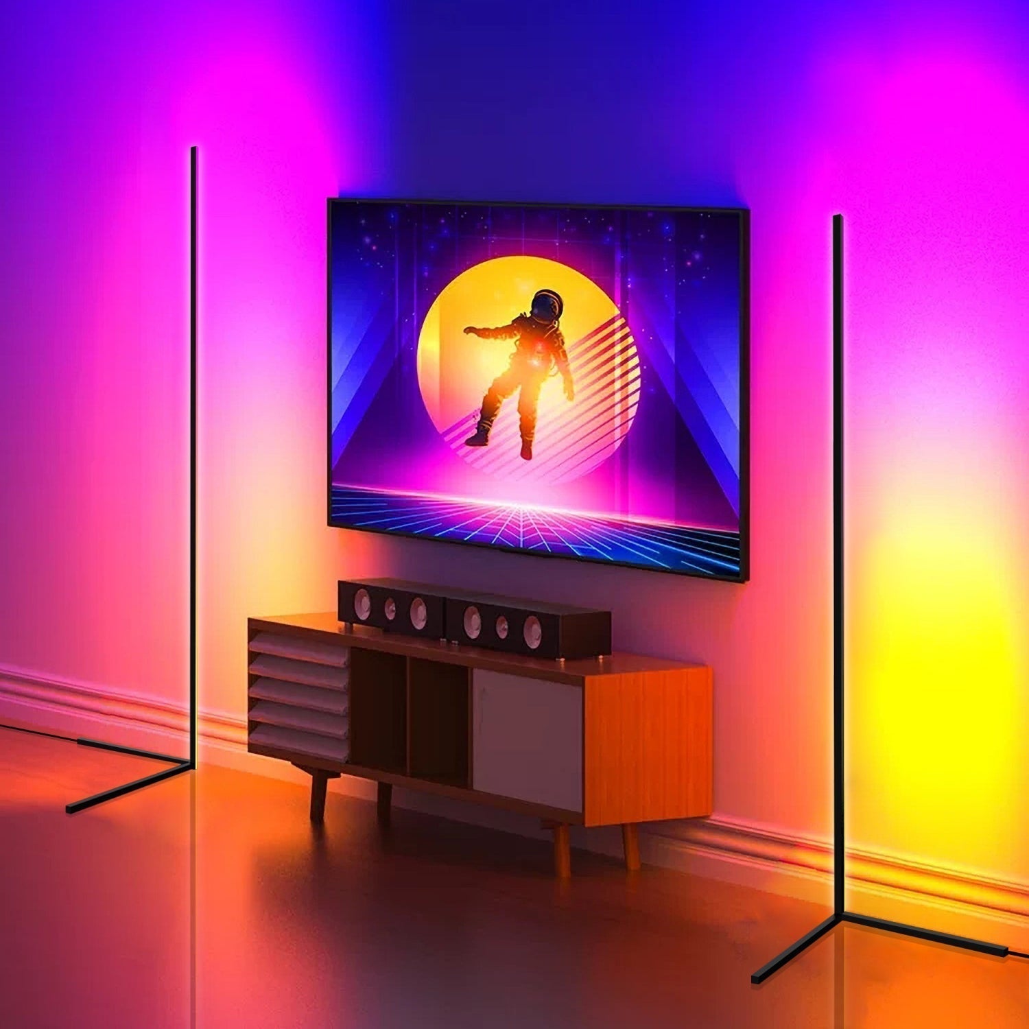 Moderne RGB LED Stehleuchte mit Fernbedienung und App für individuell anpassbare Beleuchtung