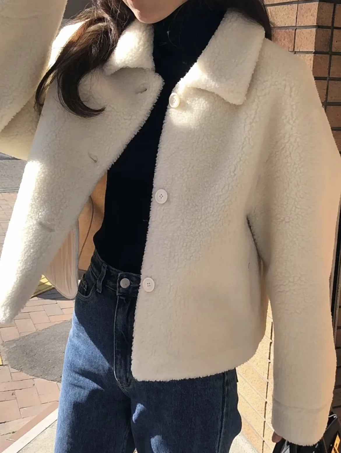 Magaly | Elegant weißer Wintermantel mit langen Ärmeln für Damen