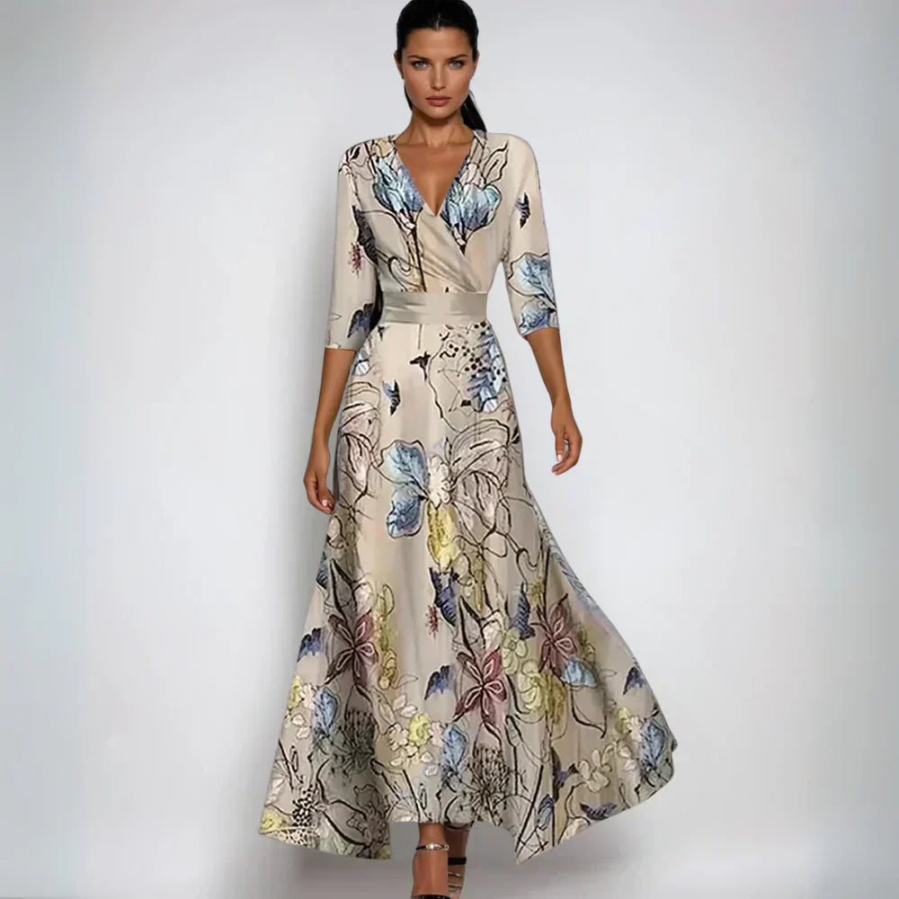 Elegantes Blumenkleider mit V-Ausschnitt und Chice Muster