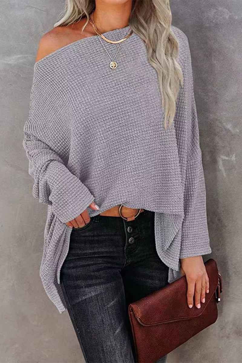 Stilvoller Damen-Off-Shoulder-Waffelstrick-Pullover für einen modernen Look
