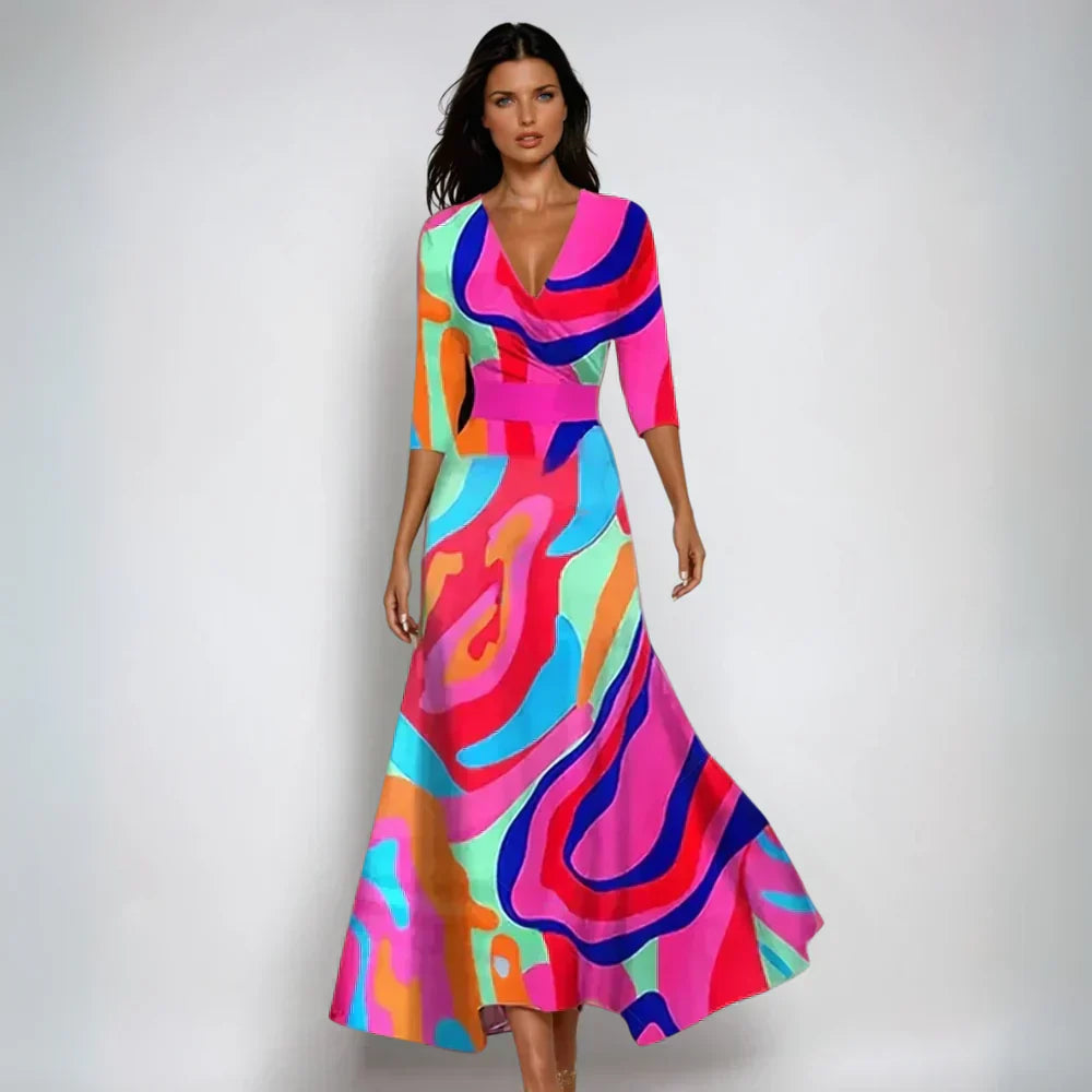 Elegantes Blumenkleider mit V-Ausschnitt und Chice Muster