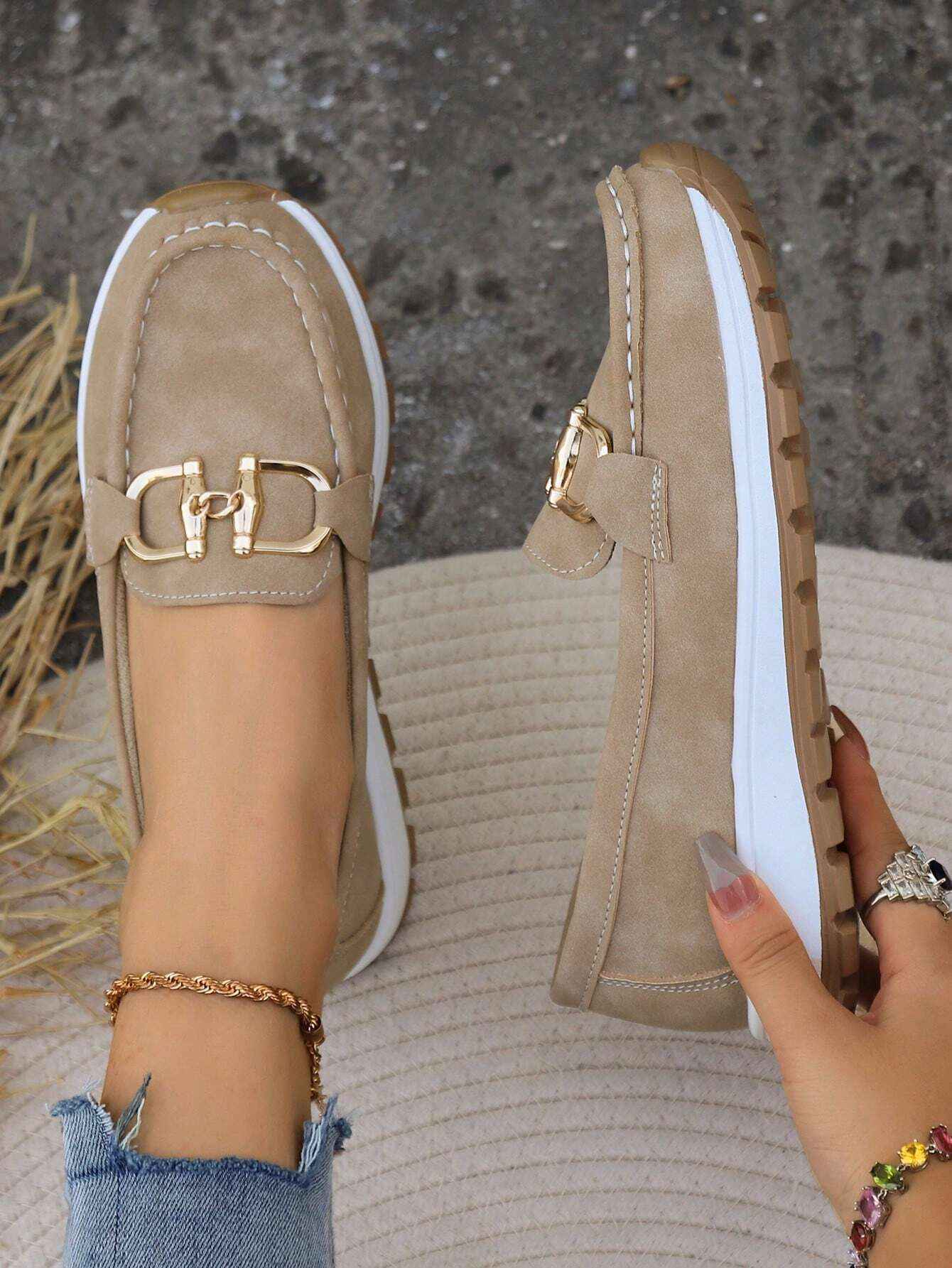 Sophisticated Buckle-Detail Flat Loafers