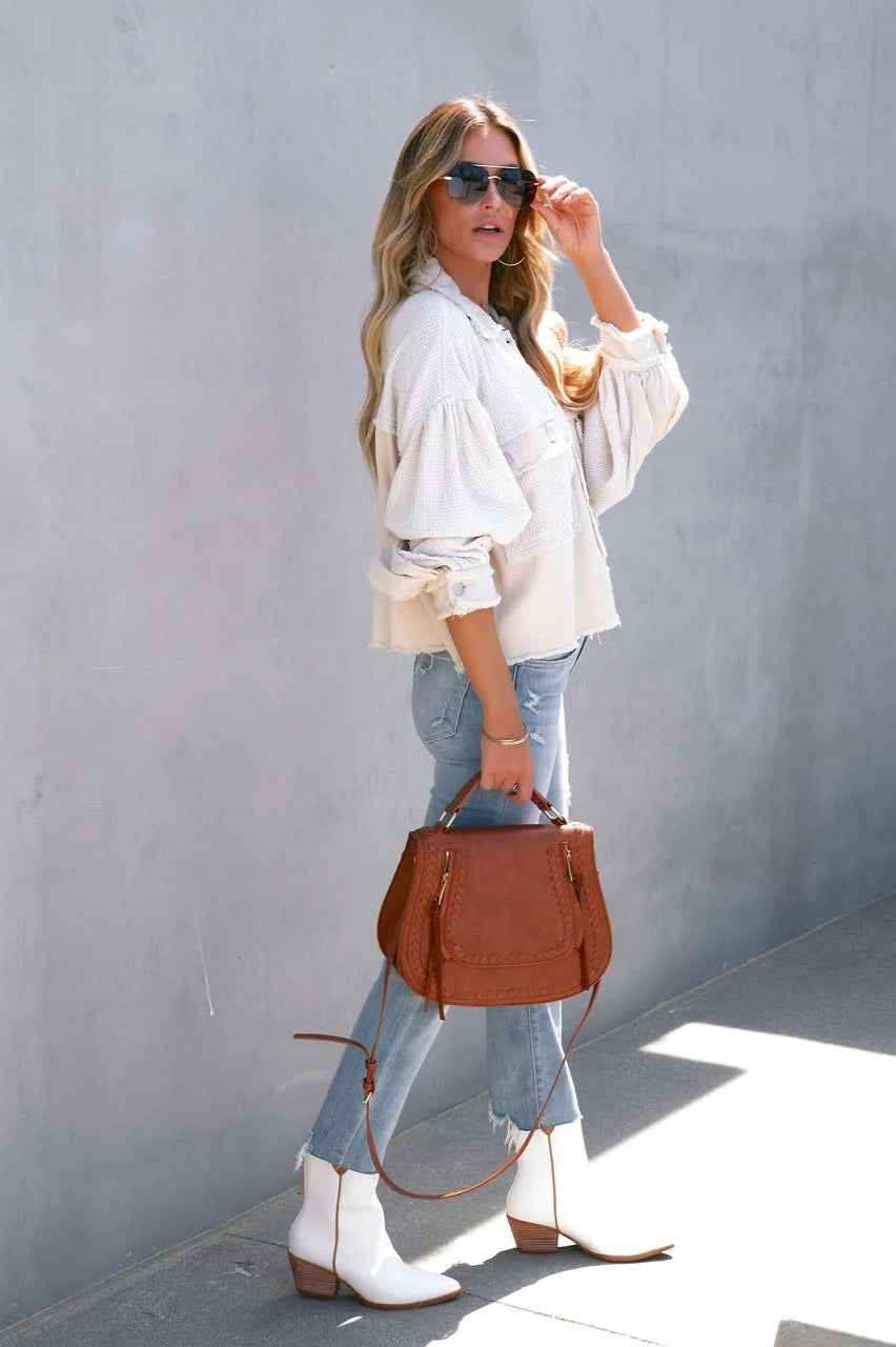 Lässige Waffelstrick-Kurzmantel mit gebürstetem Finish