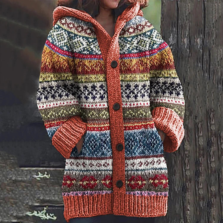 Damen Strickcardigan mit Kapuze und Fair-Isle-Muster