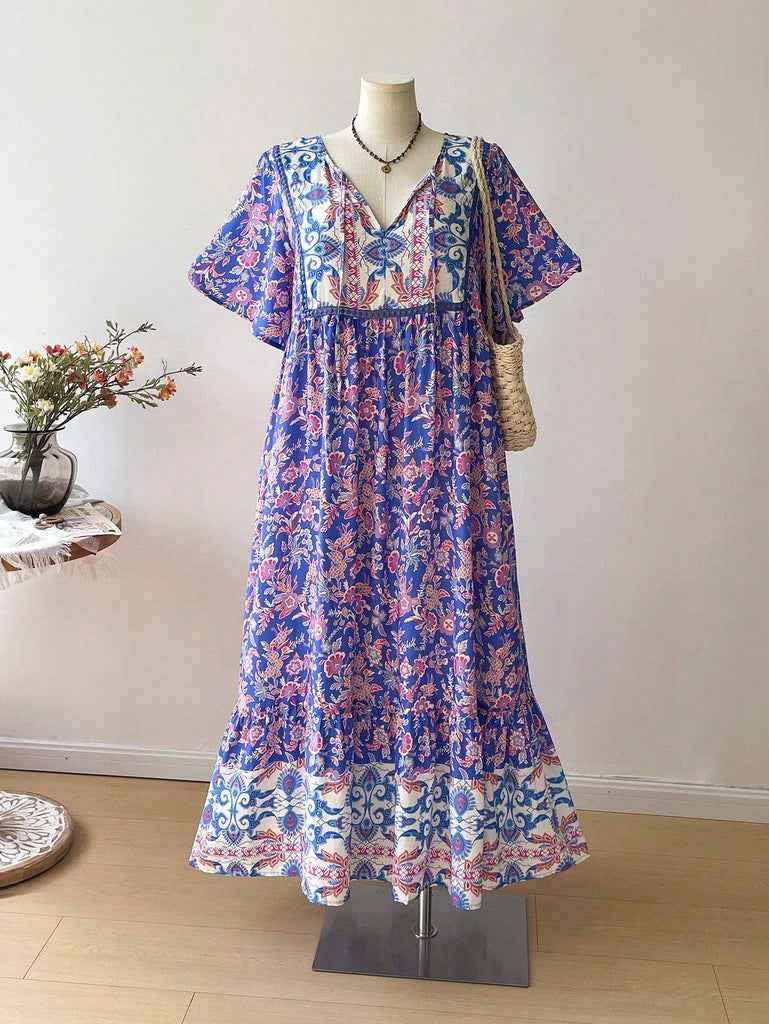 Plus-Size Maxi-Kleid im Boho-Blumenmuster