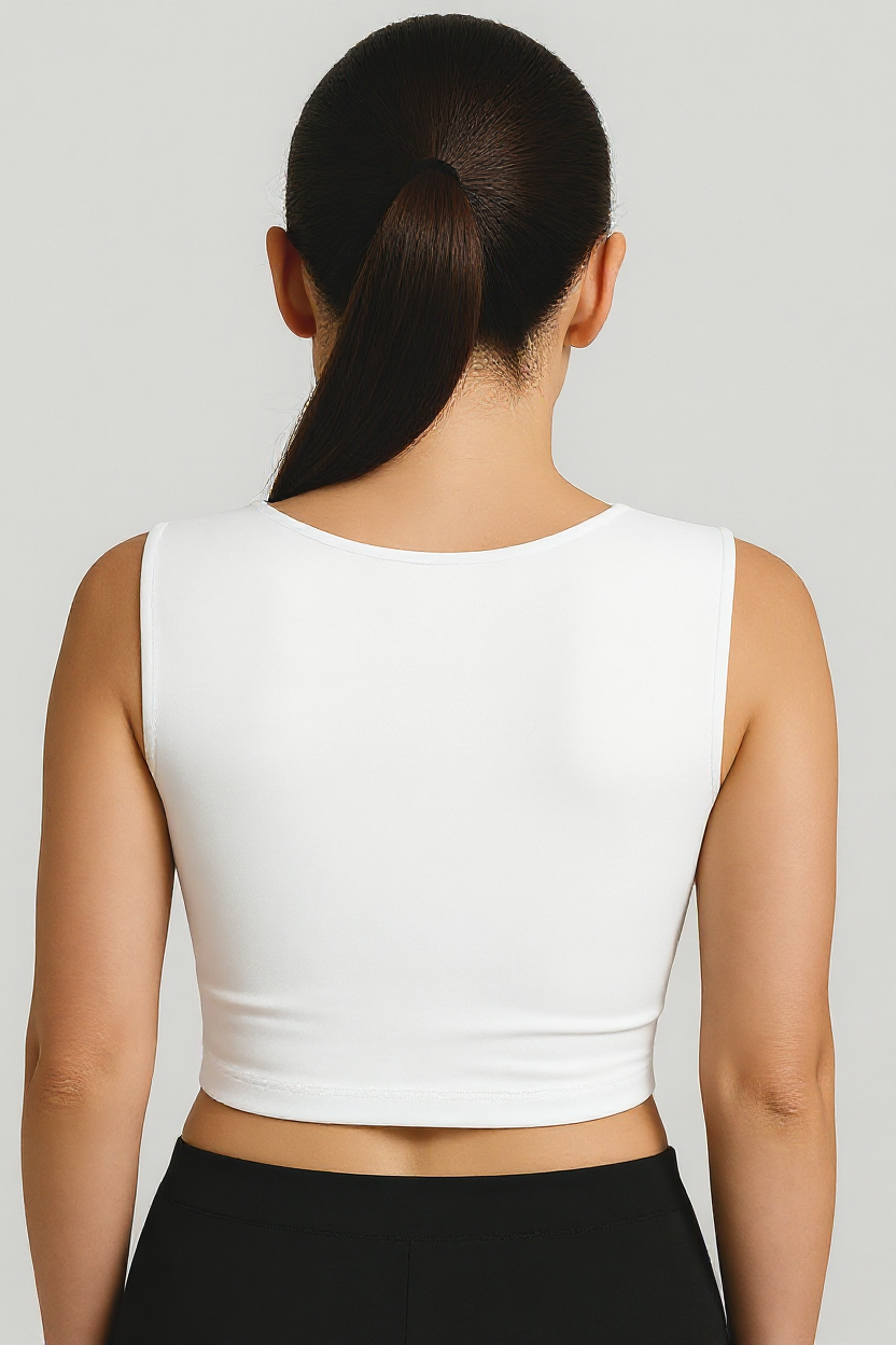Anais | Damen Quadratisch Cropped Tank Top Weiß Ärmellos Sport Fitness Yoga