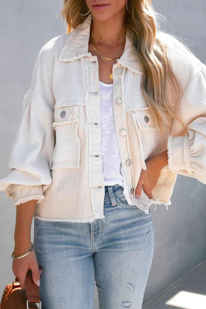 Lässige Waffelstrick-Kurzmantel mit gebürstetem Finish