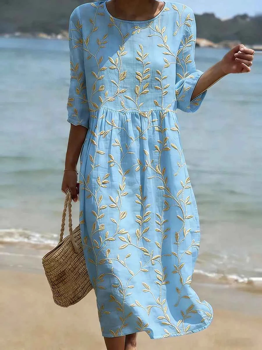Natalie | Midikleid mit Rundhals und Pflanzen- & Blumenprint