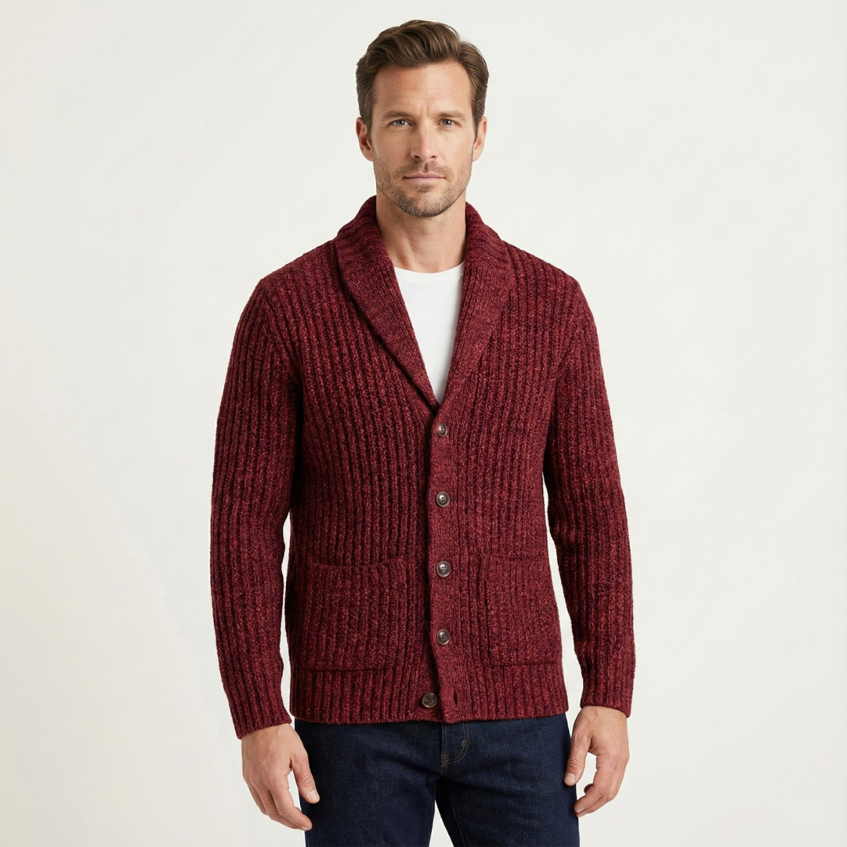 Montpellier Herren Premium Grobstrick-Schalkragen-Cardigan