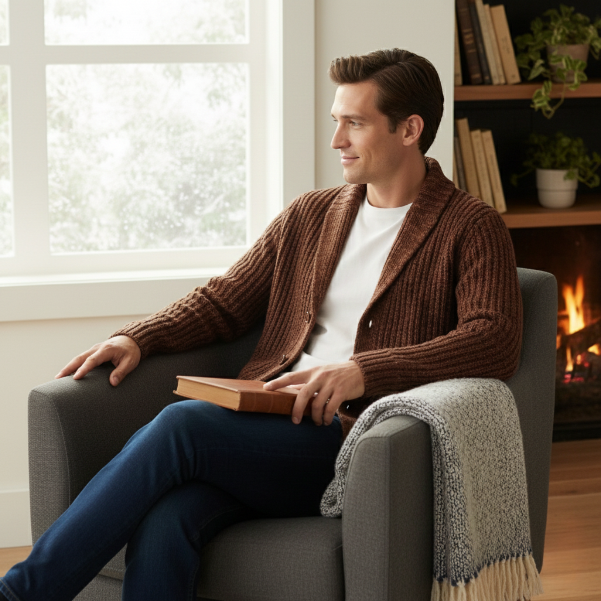 Montpellier Herren Premium Grobstrick-Schalkragen-Cardigan