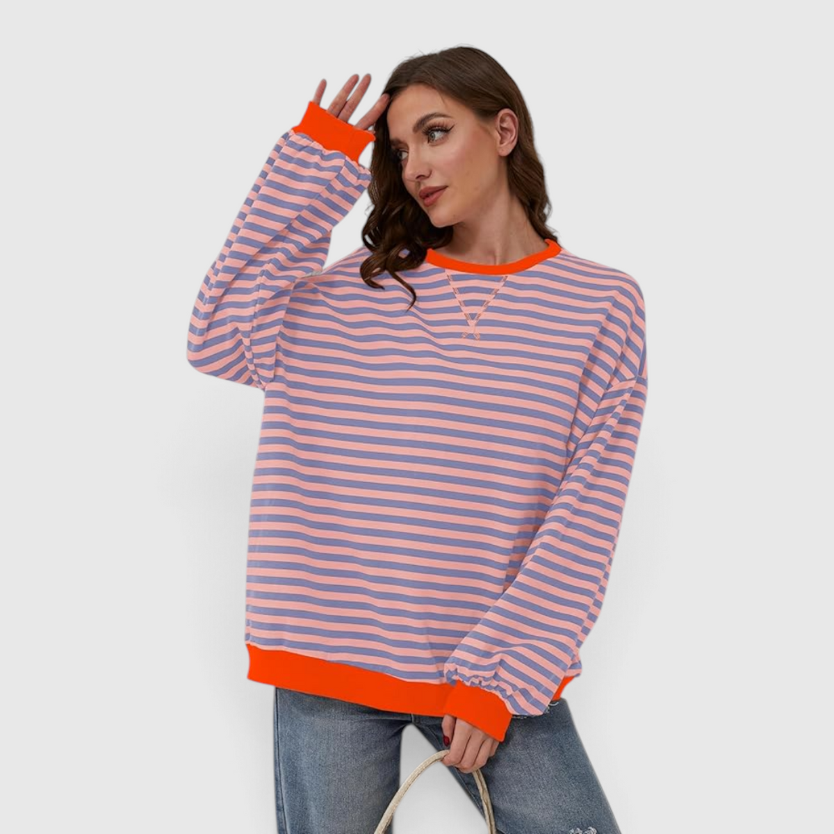 Damen Gestreifter Rundhals-Pullover - Casual Strick-Top