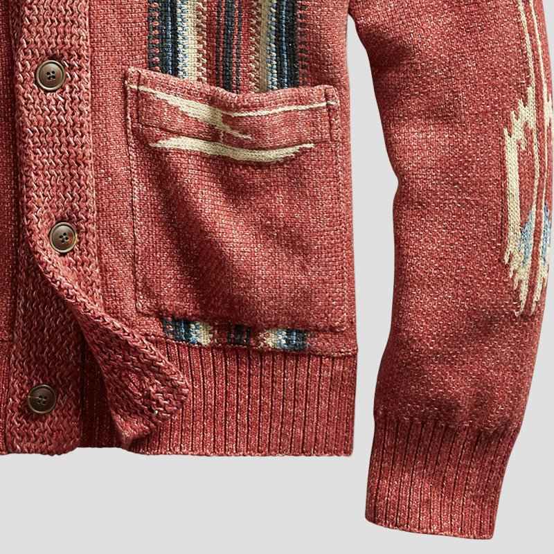 Adrian Vintage Jacquard-Strickcardigan mit Revers