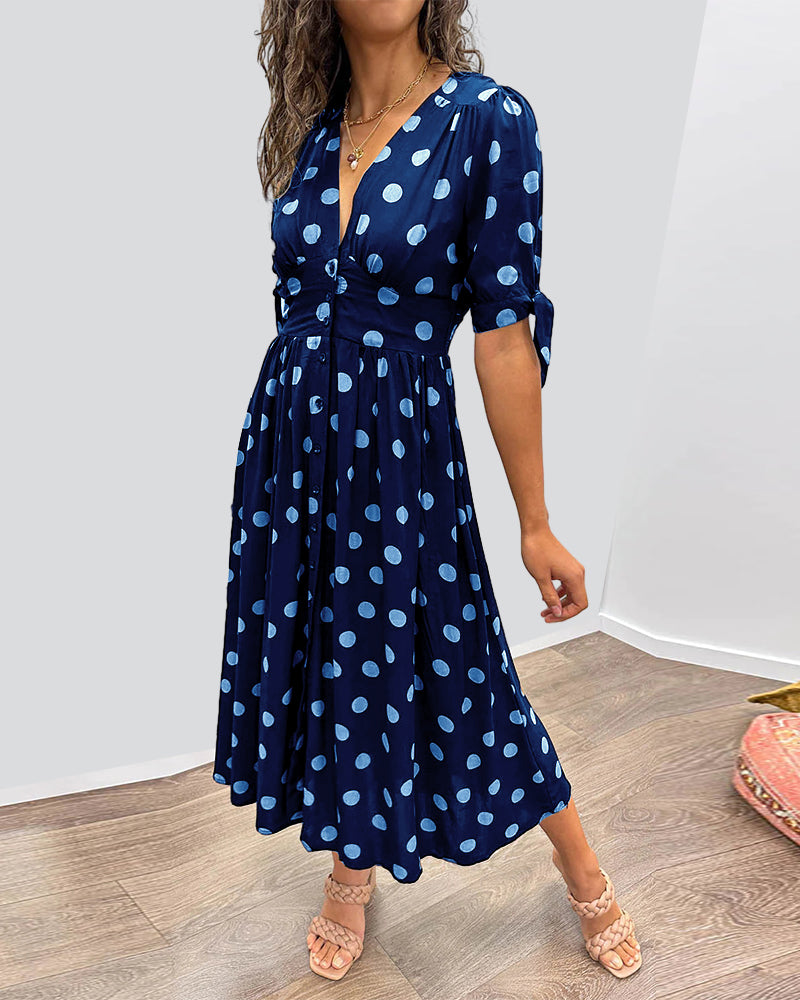 Damen-Kleid, Midi-Länge, V-Dekolleté, Tupfenmuster, elegant