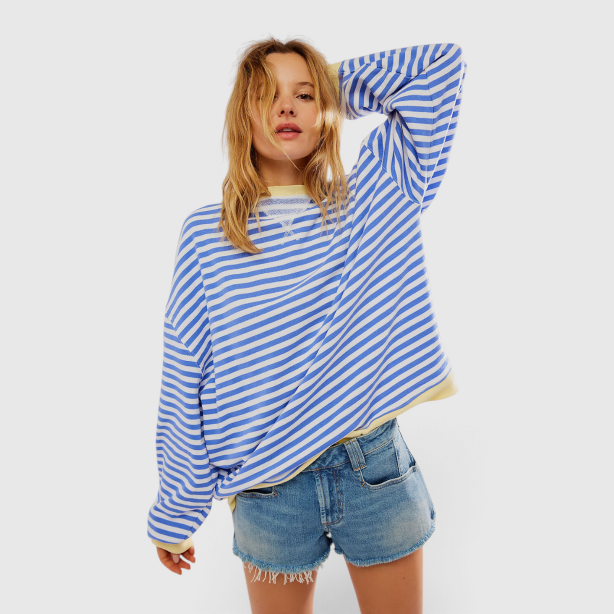 Damen Gestreifter Rundhals-Pullover - Casual Strick-Top