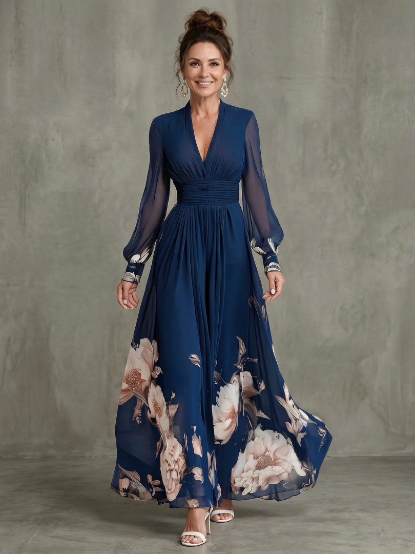 Ziva | Maxikleid mit plissierten, transparenten Ärmeln