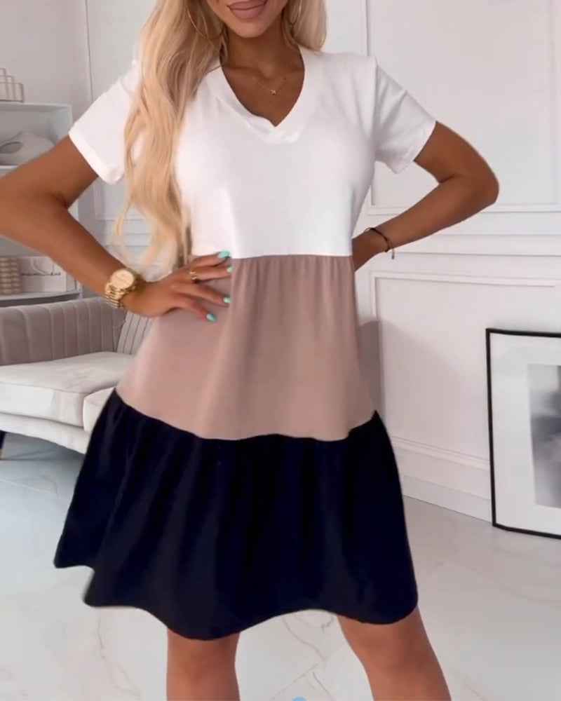 Alva | Color-Block-Kleid mit kurzen Ärmeln