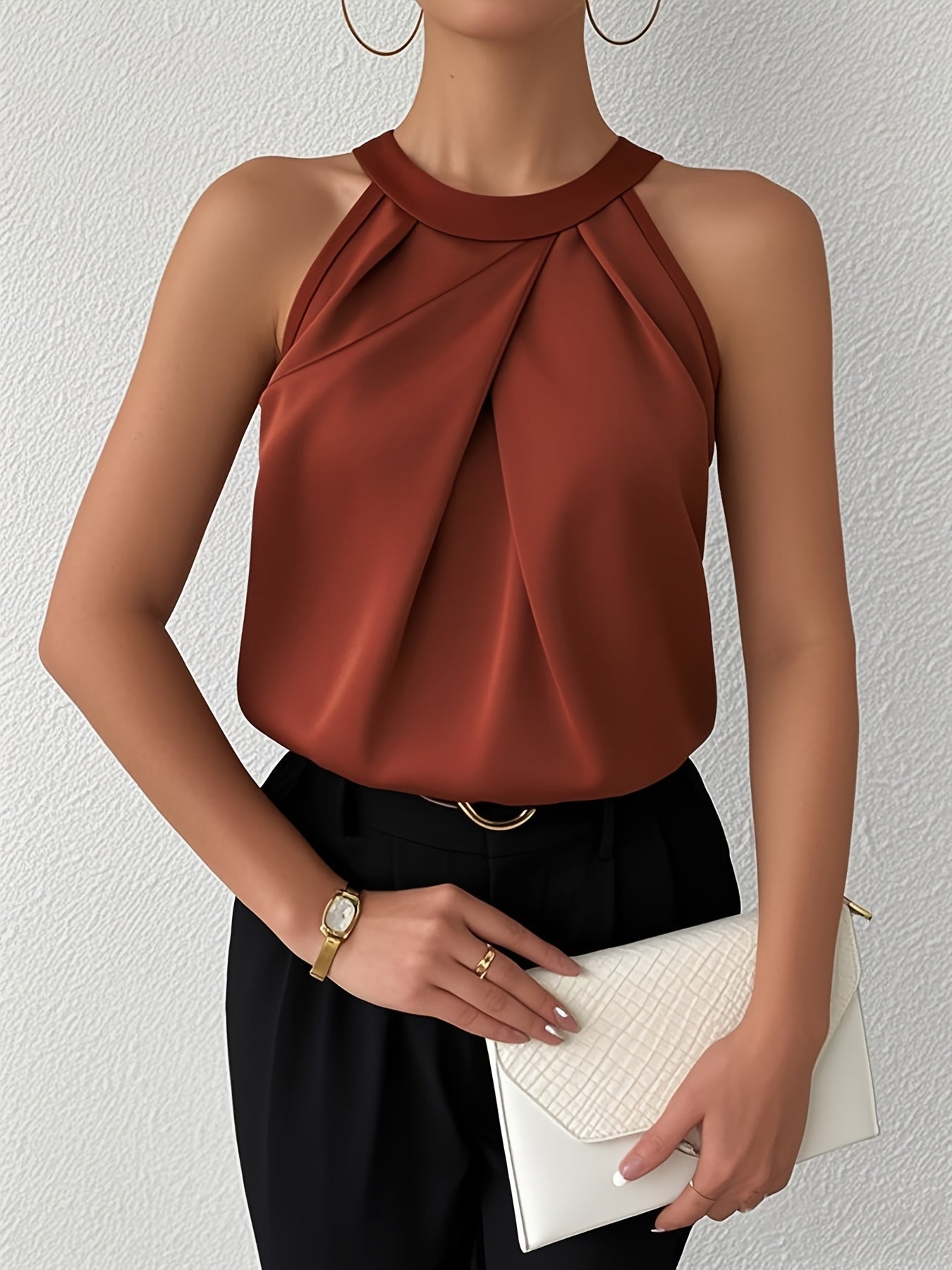 Bluse aus Satinstoff AMIYAH mit eleganter Neckholder-Kragen