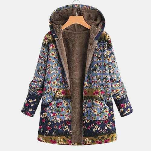 Clarisse Boho-Floral Sherpa-Kapuzenmantel — Kuschelige Wärme mit Boho-Charme