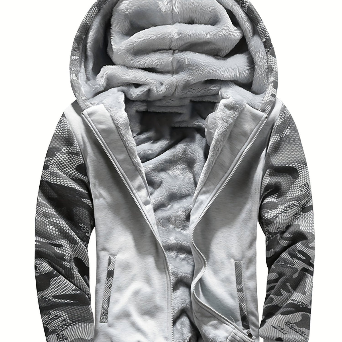 Herren Warme Fleece-Kapuzenjacke im Colorblock-Design