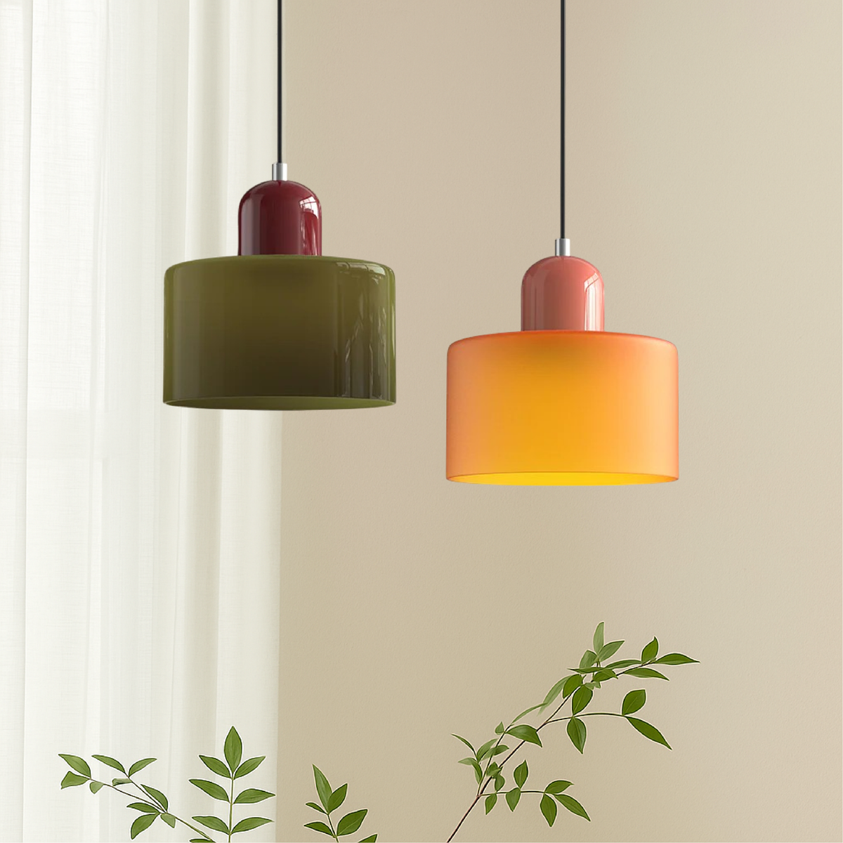 Bunte Glas-Bauhaus-Hängeleuchte – Retro Statement