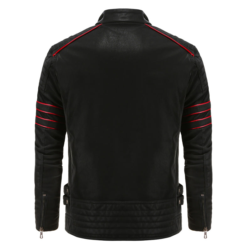 Herren Bikerjacke aus Kunstleder mit Kontraststreifen