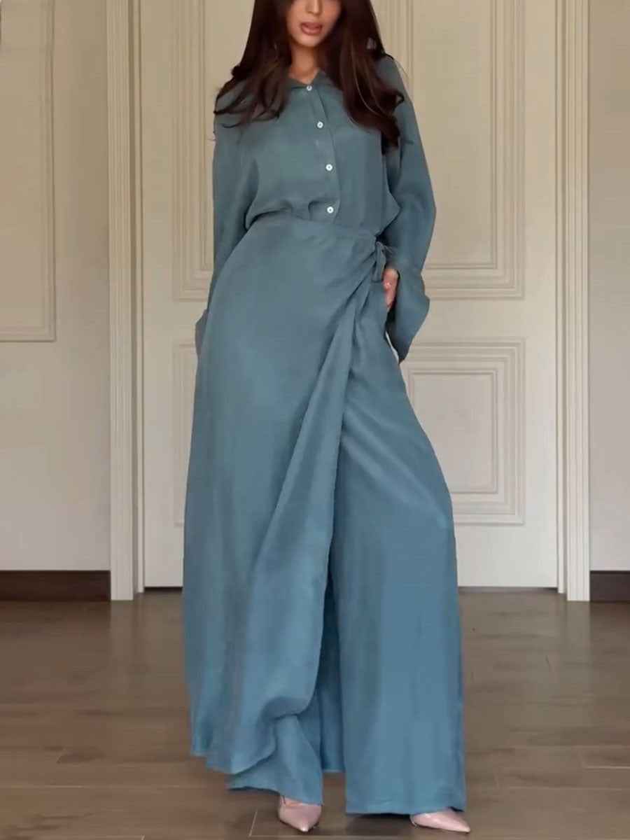 Elegantes Trend-Set-Set aus Hemd und Ärmloser Hose mit Rockkoordination