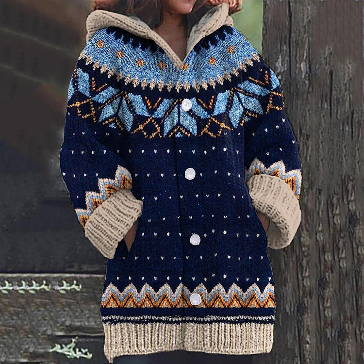 Damen Strickcardigan mit Kapuze und Fair-Isle-Muster