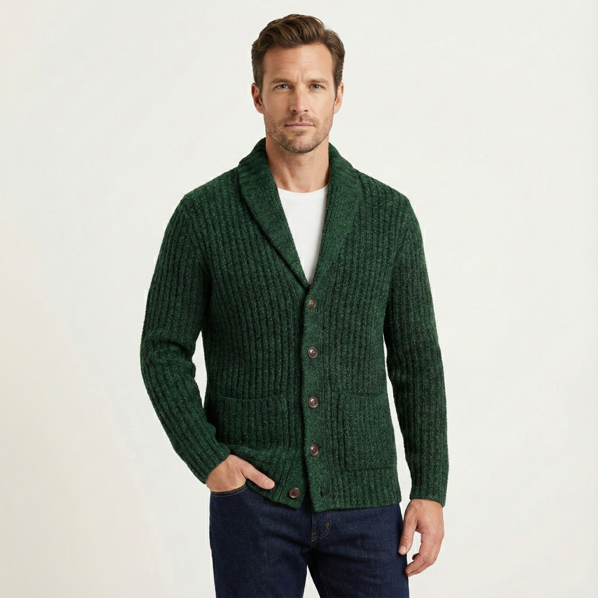 Montpellier Herren Premium Grobstrick-Schalkragen-Cardigan