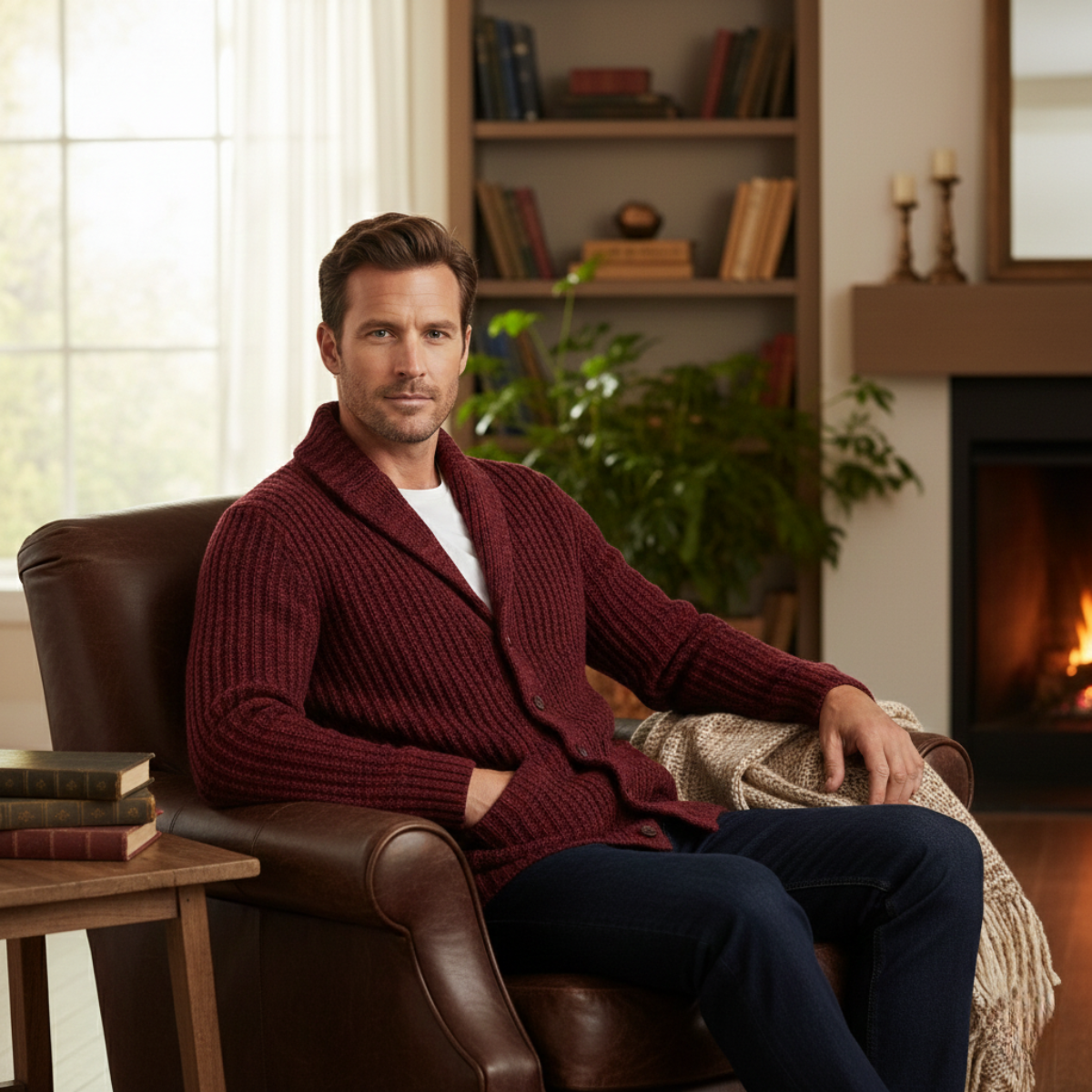 Montpellier Herren Premium Grobstrick-Schalkragen-Cardigan