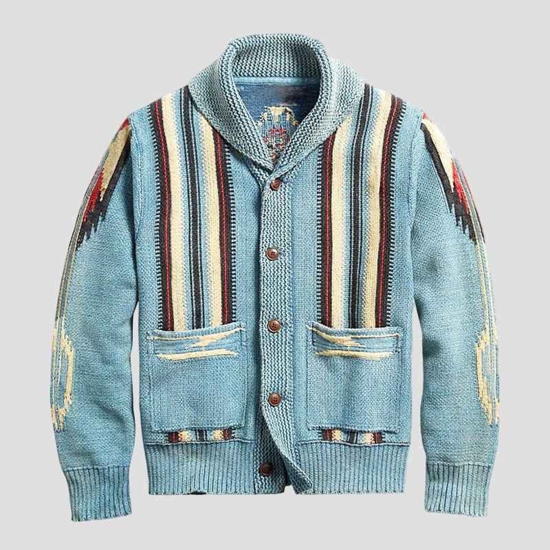 Adrian Vintage Jacquard-Strickcardigan mit Revers