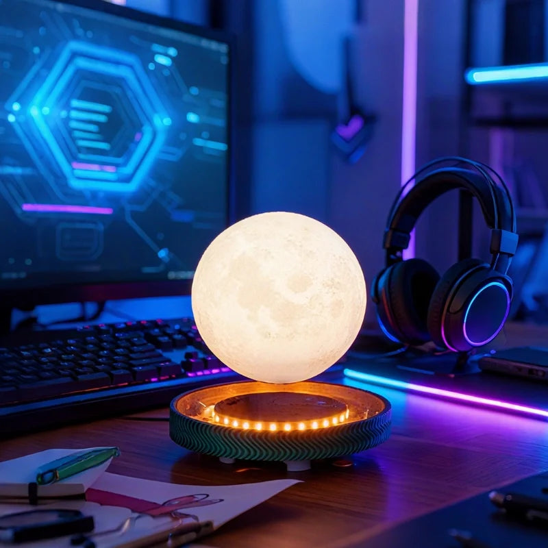 EtherealOrbit Schwebe-Lampe – Magnetisch Schwebendes Mond & Saturn Licht