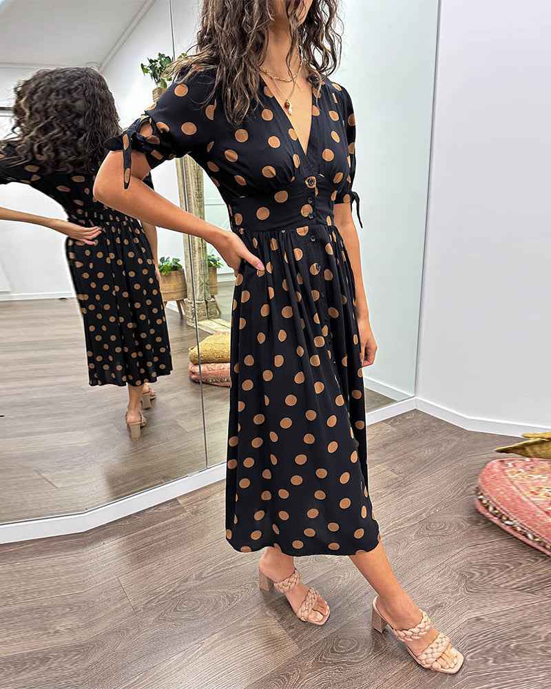 CATERINA | Midikleid mit V-Ausschnitt und Zeitlosem Tupfenmuster