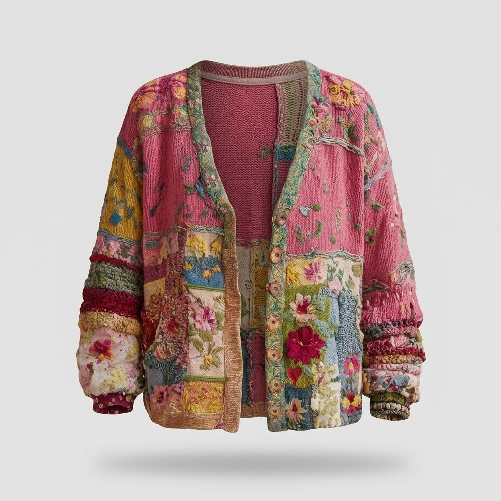 Damen Blumen-Patchwork Cardigan Weste, Zoe
